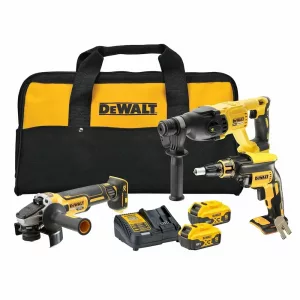 Kit DEWALT XR 18V DCK304P2 con atornillador, amoladora y martillo SDS